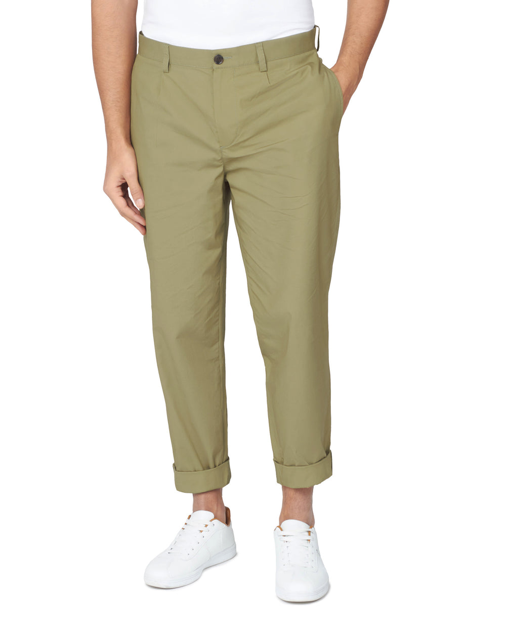 Pantalon Ben Sherman Poplin Relaxed-Taper Pleated Vert Olive | 10694-DTMW