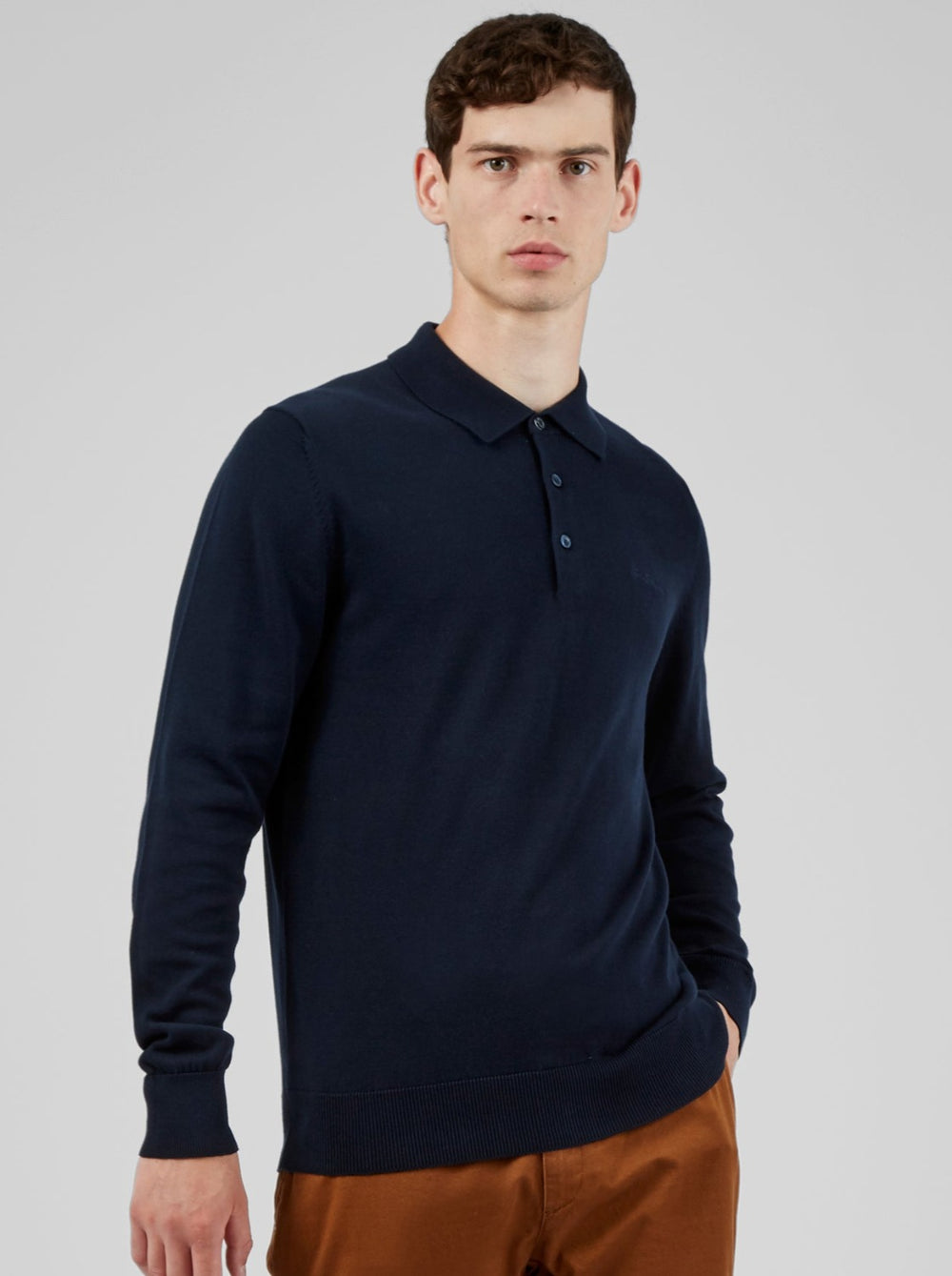 Pull À Col Polo Ben Sherman Signature Long-Sleeve Bleu Marine | 23475-OFCN