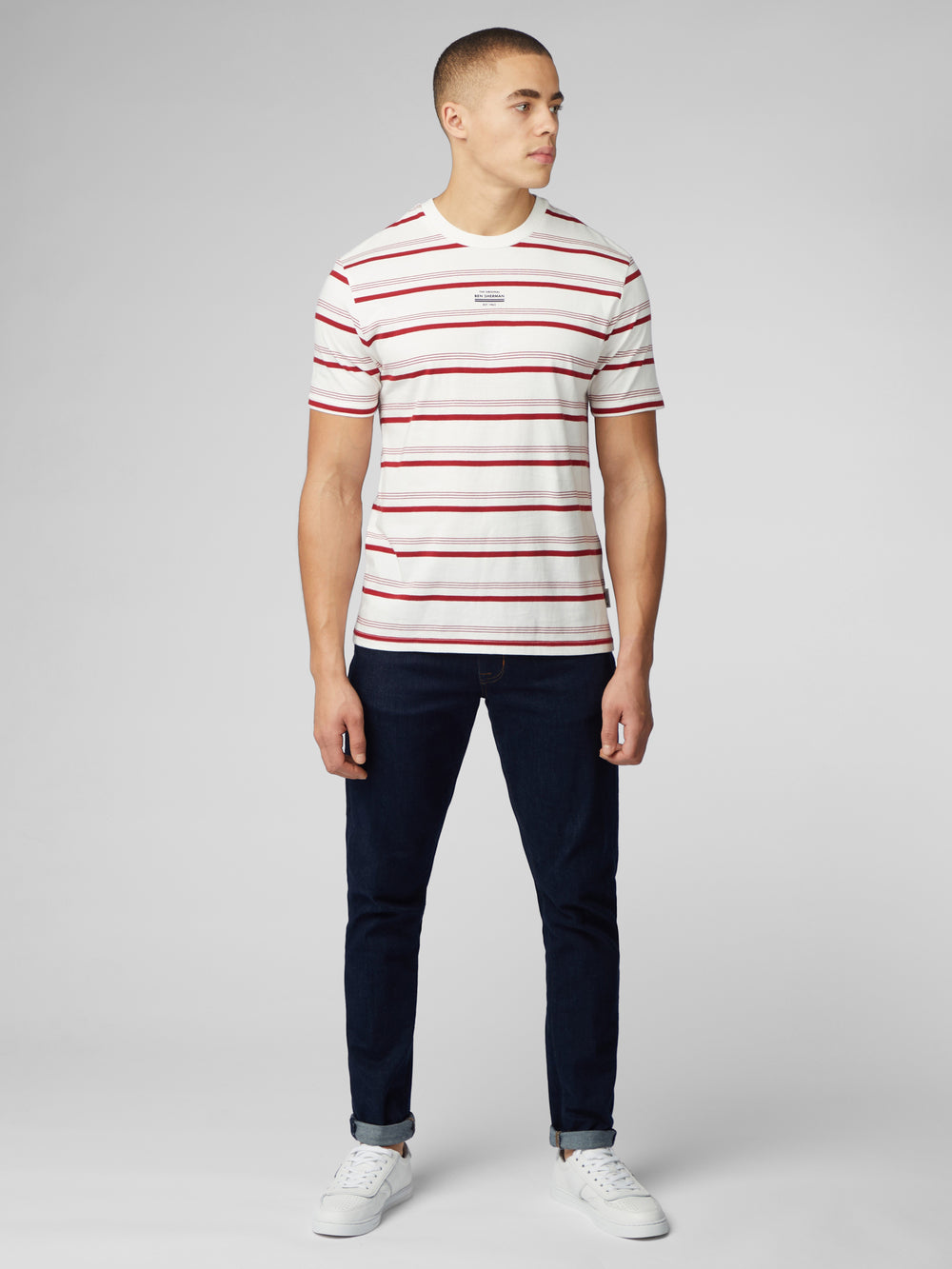 T-Shirt Ben Sherman Signature Fine Stripe Blanche | 37601-QOJN