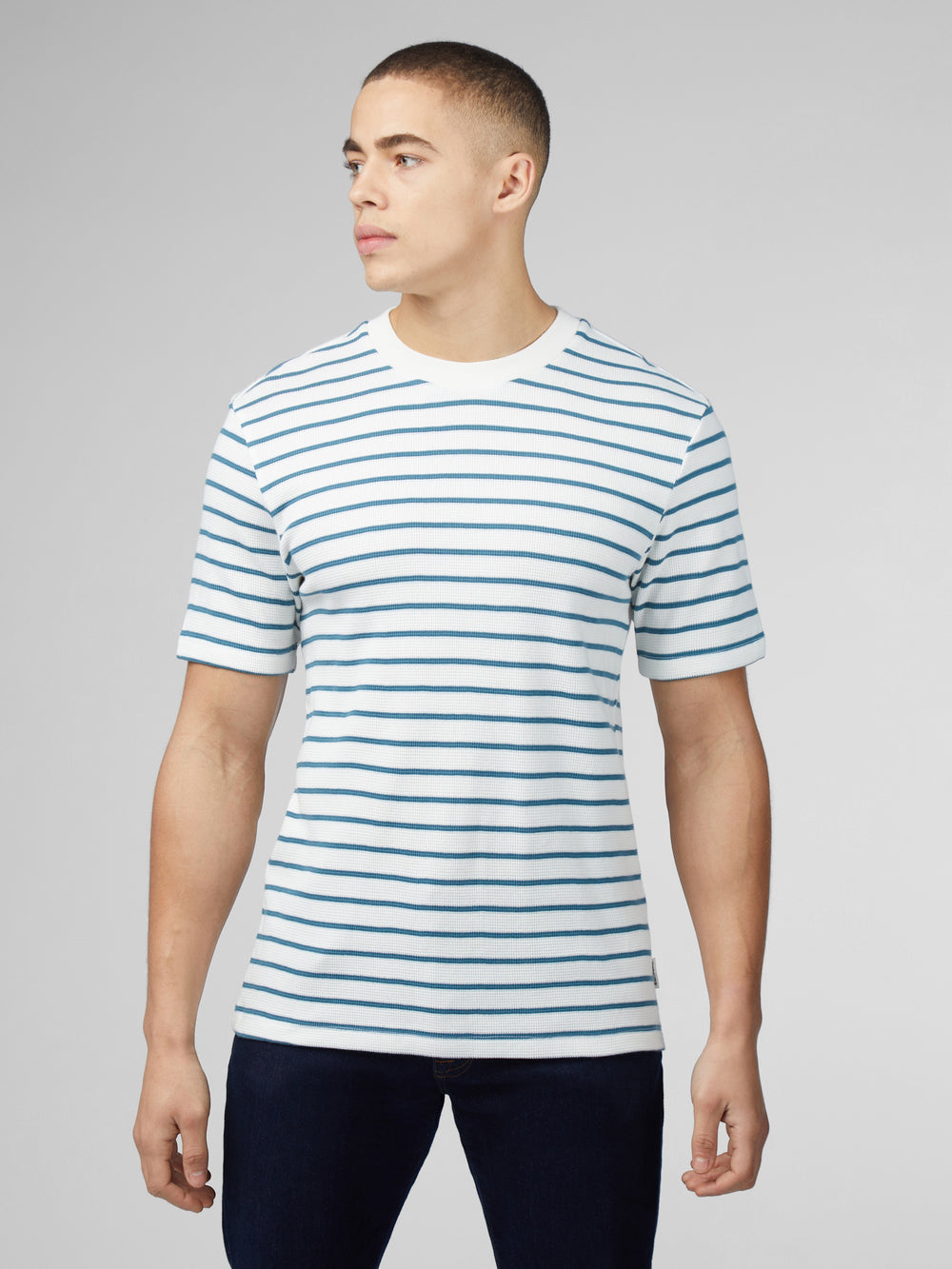 T-Shirt Ben Sherman Signature Waffle Stripe Blanche | 76103-ELAQ